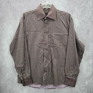 Artisti Italiani Brown Stripe Mens Cotton Button Down Long Sleeve Shirt XXL 43‎